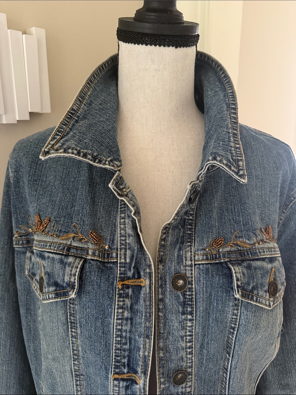 Liz Claiborne Embellished Denim Jacket XL Western Y2K Blue